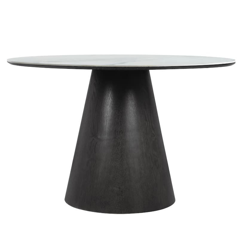 47" Round Dining Table with Sintered Stone Top and Ash Wood Base Riven Series
