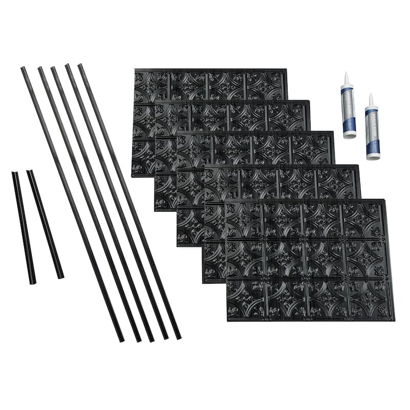 FASÄDE Traditional Style 1 Decorative Vinyl Backsplash Panel - 15 Sq Ft Kit - Brushed Onyx