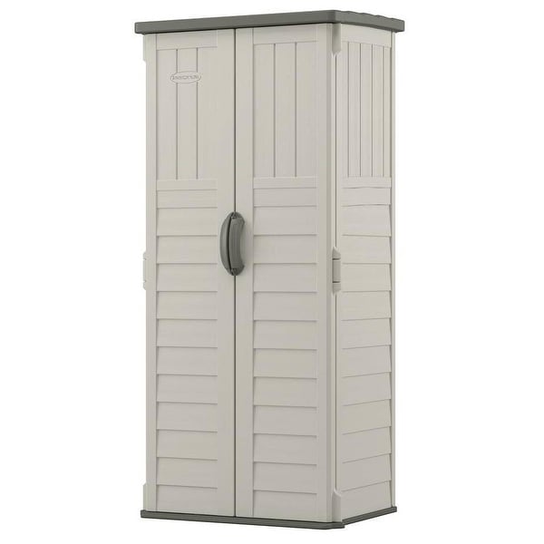 Outdoor Heavy Duty 22 Cubic Ft Vertical Garden Storage Shed in Taupe Grey. Opens flyout.
