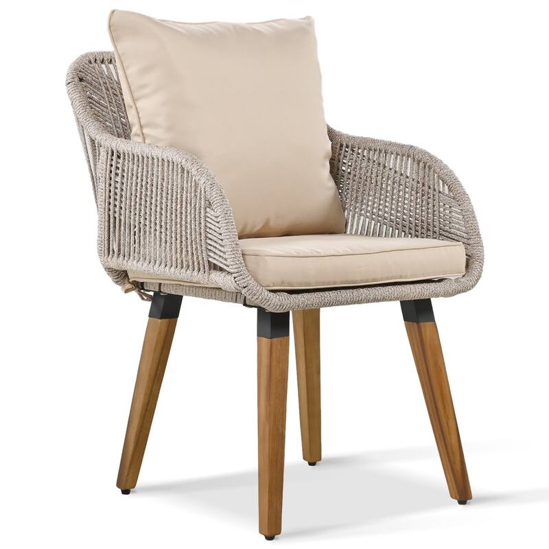 5 Pcs Outdoor Patio Furniture Set, All-Weather Patio Conversation Set with Wicker Cool Bar Table, Single Chairs and Ottomans