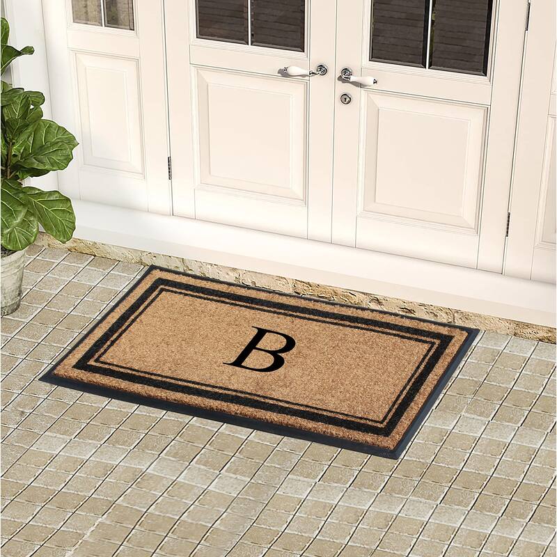 A1HC Picture Frame Natural Rubber & Coir Large Monogrammed Doormat 24"x48"