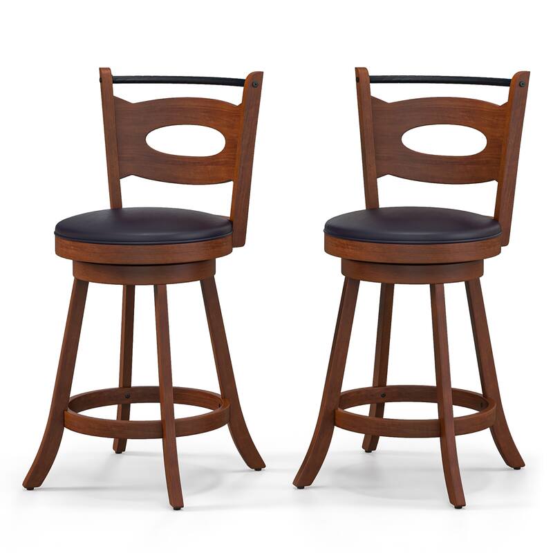 Costway Set of 2 Bar Stools Swivel Dining Chairs Solid Rubber Wood
