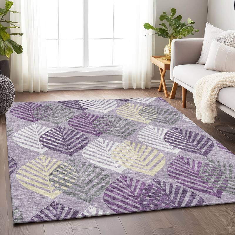 Premium Washable Super Soft Farmhouse Leaves Mayfield Rug - Purple - 10' x 14' - Rectangle