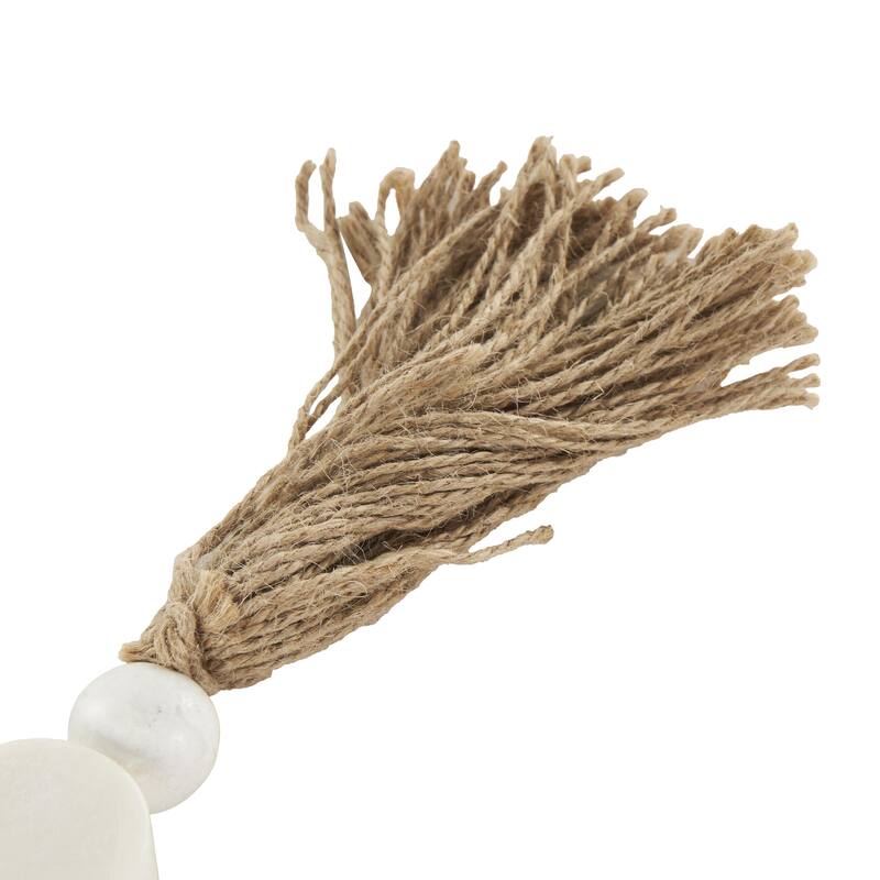 White Marble Handmade Hexagon Beaded Garland with Tassel with Knotted Brown Jute - 2"W x 42"L x 1"H