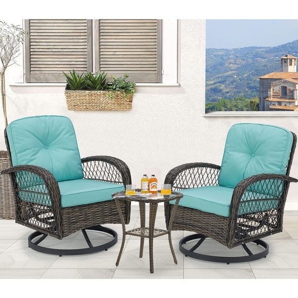 Outdoor Rocker Patio Chairs 360 Swivel 3 or 5 Pieces Patio Conversation Set with Thickened Cushions and Glass Table On Sale Bed Bath Beyond 35853390