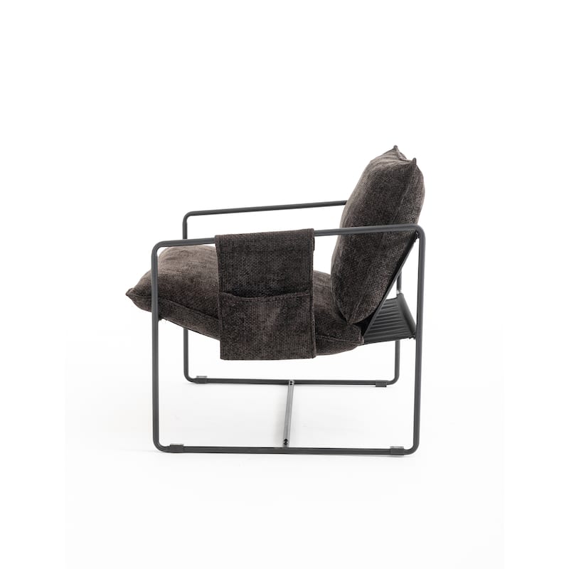 Woven Velvet Armchair (2-Pack) Metal Frame with Crushed Foam Cushions and Arm Pockets（350lb Capacity）