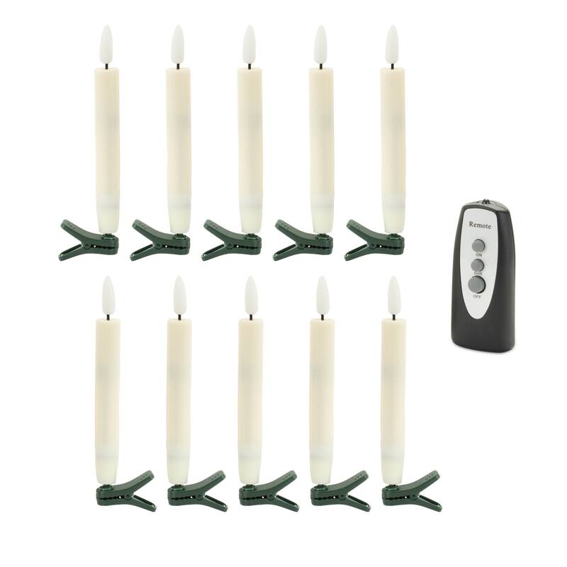 Set of Ten Beige Flameless Clip-On Christmas Taper Candles