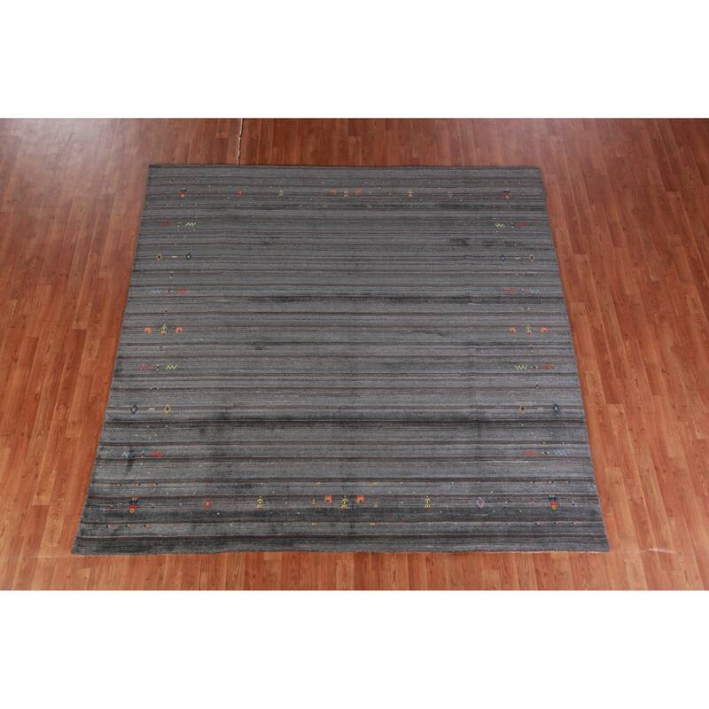 Hand Knotted Oriental 100% Wool Carpet Tribal Tribal Greys & Charcoal Gabbeh Area Rug - 8' 2'' X 8' 3''