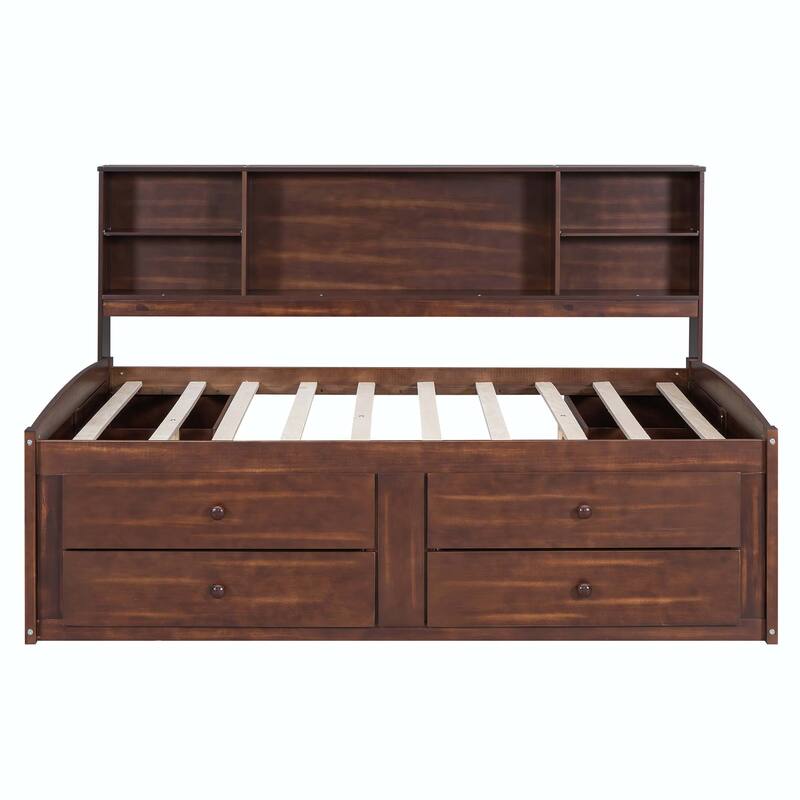 Wooden Captain Bed with Built-in Storage Shelves