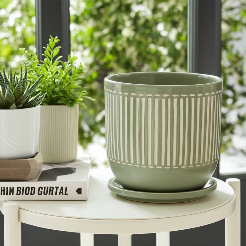 Ceramic Circular Saucer Planters Set of 2 - 6/8 in.