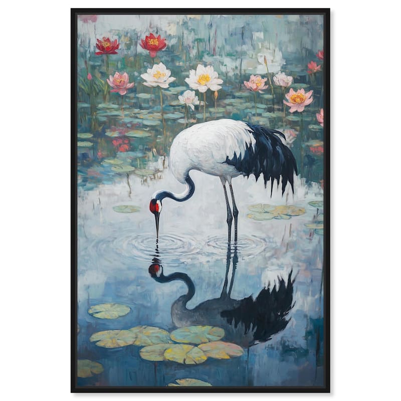 Crane in Lilies Canvas by Art Remedy - Black - 10" x 15"