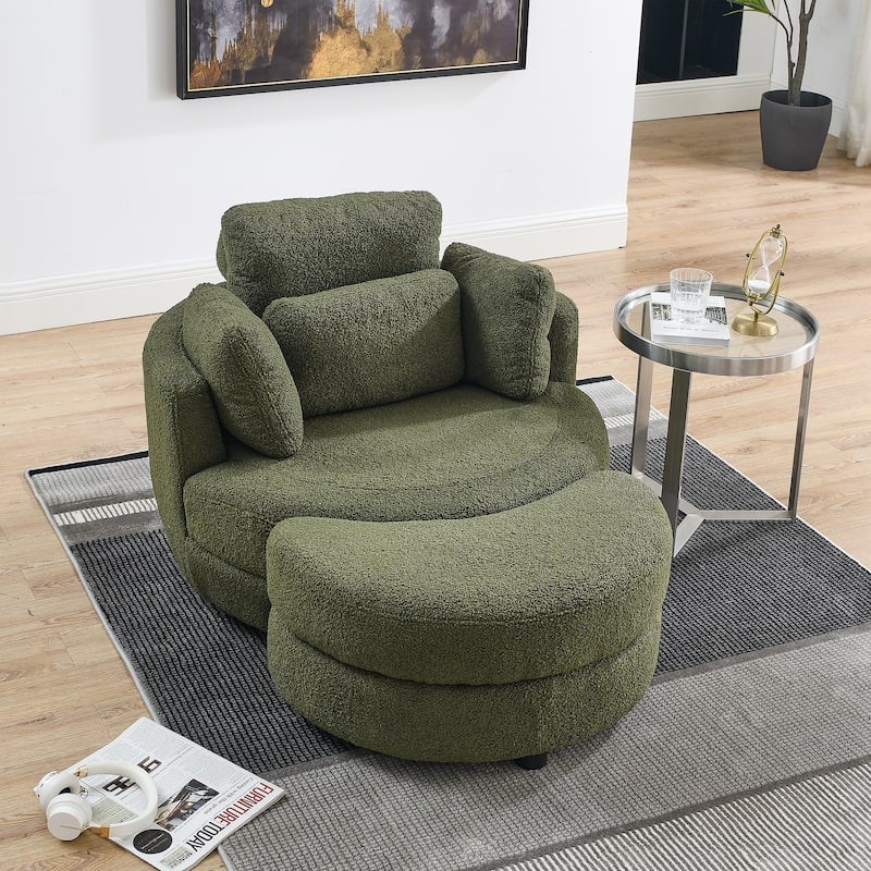 Oversized Swivel Cuddle Barrel Chair with moon storage ottoman