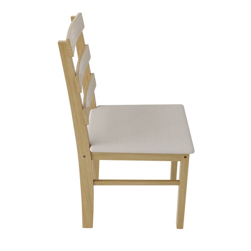 HOMEFUN Linen Upholstered Solid Wood Three Horizontal Back Dining Chair(set of 2) for Dining Room,Kitchen