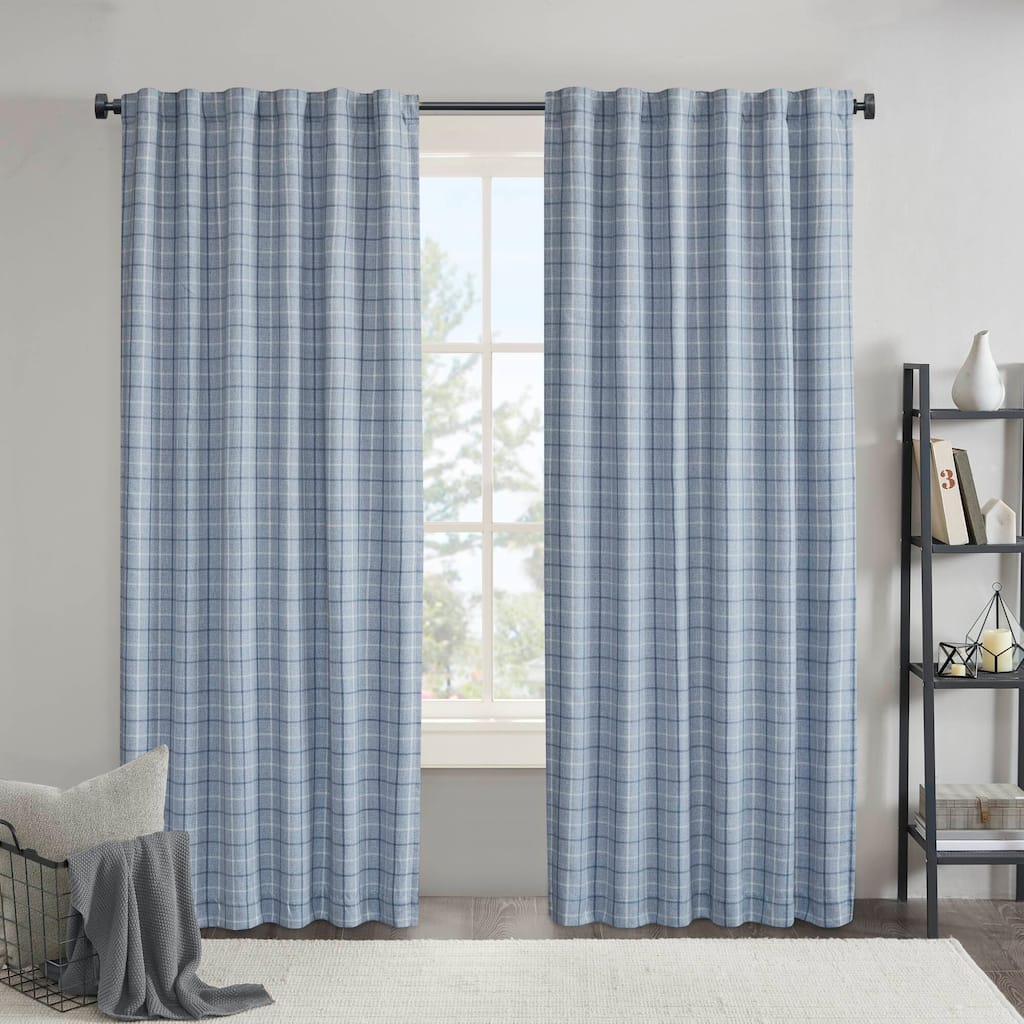 1PC Plaid Rod Pocket and Back Tab Curtain Panel with Fleece Lining