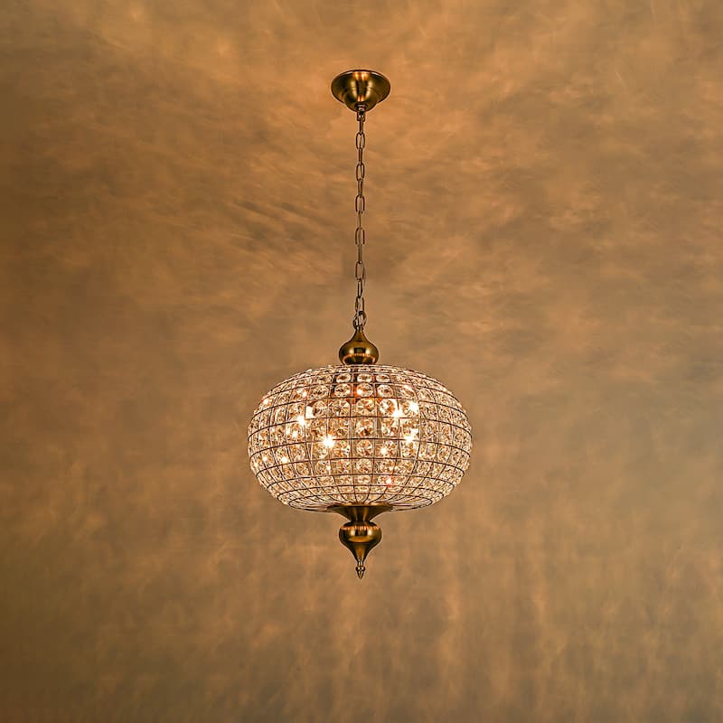 Retro French 4/5-Light Antique Brass Globe Crystal Chandelier for Living/Dining Room