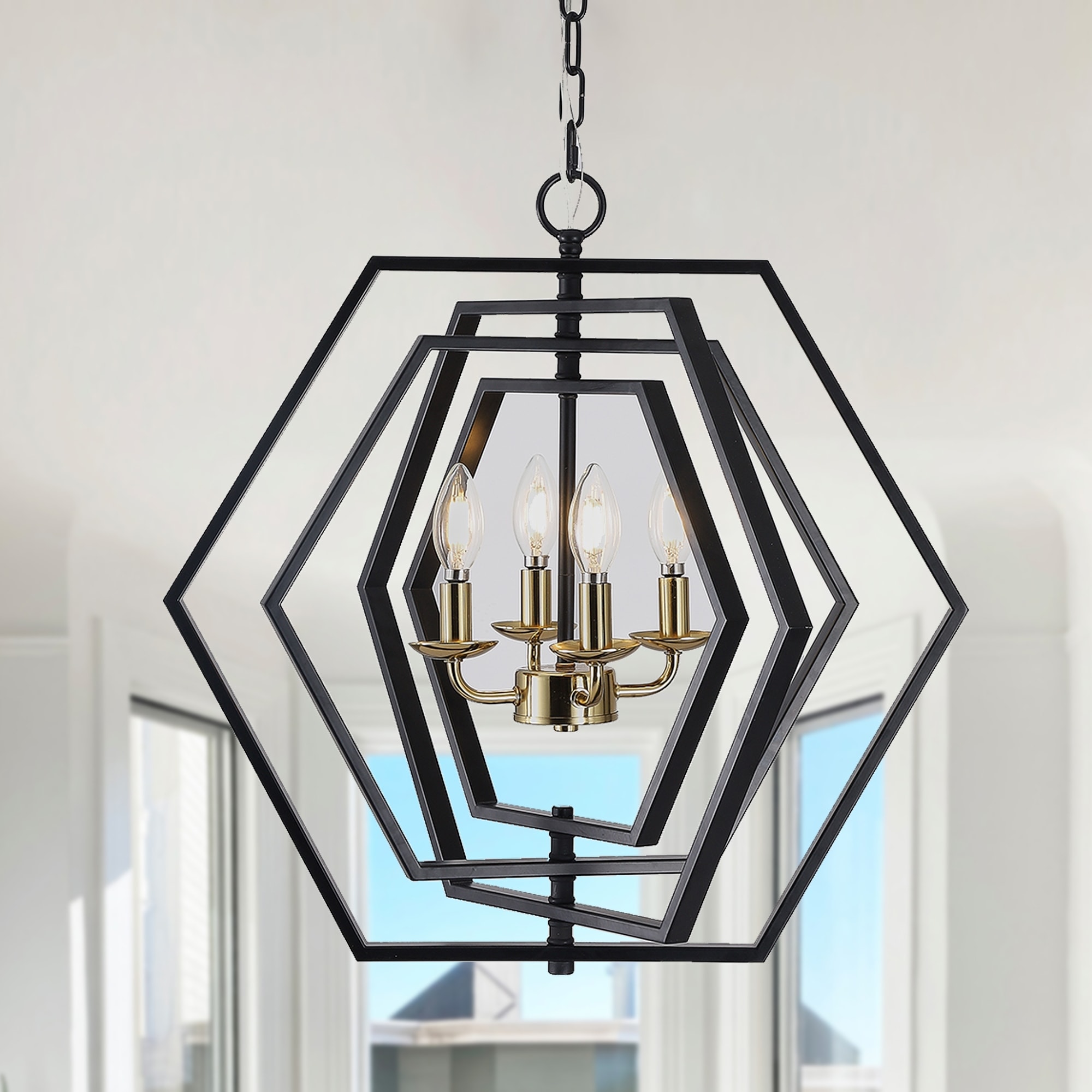 Black hexagon pendant light sales