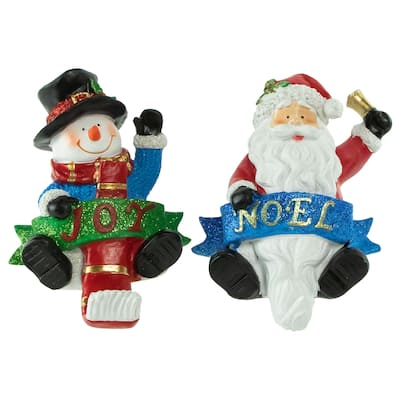 Set of 2 Santa and Snowman Glittered Christmas Stocking Holders 5"