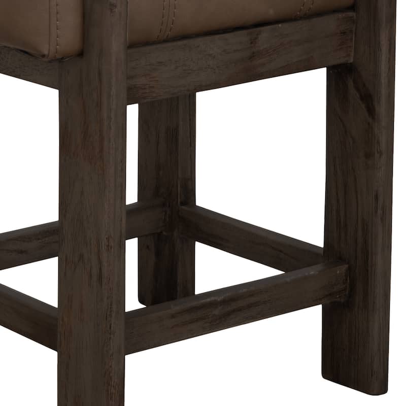 Eray Counter Height Stool, Teak Brown Cushioned, Solid Wood 24 Inch