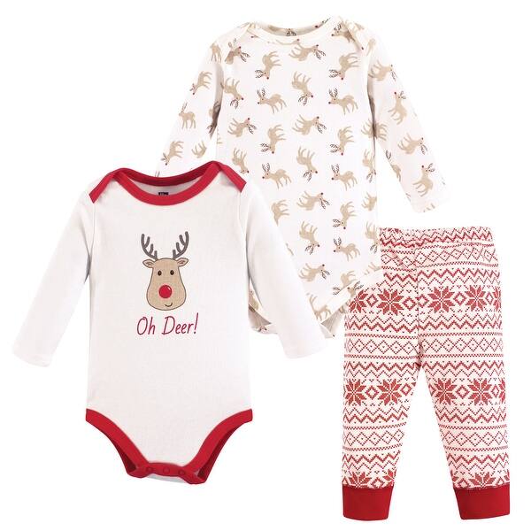 slide 1 of 1, Hudson Baby Infant Unisex Cotton Bodysuit and Pant Set, Reindeer 0-3 Months - Reindeer
