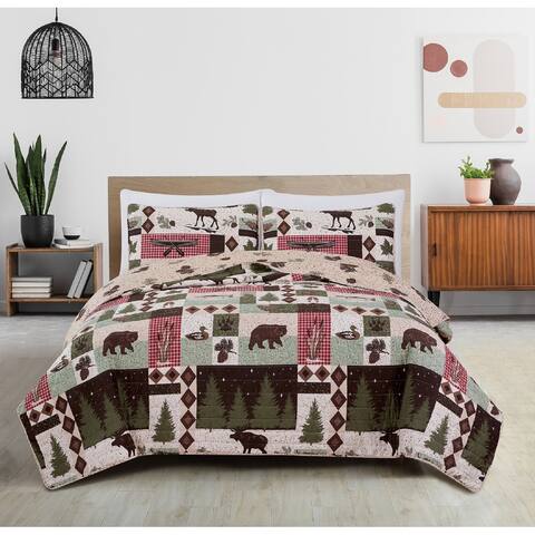 Great Bay Home Wilder Rustic Lodge Cabin Reversible Quilt Set