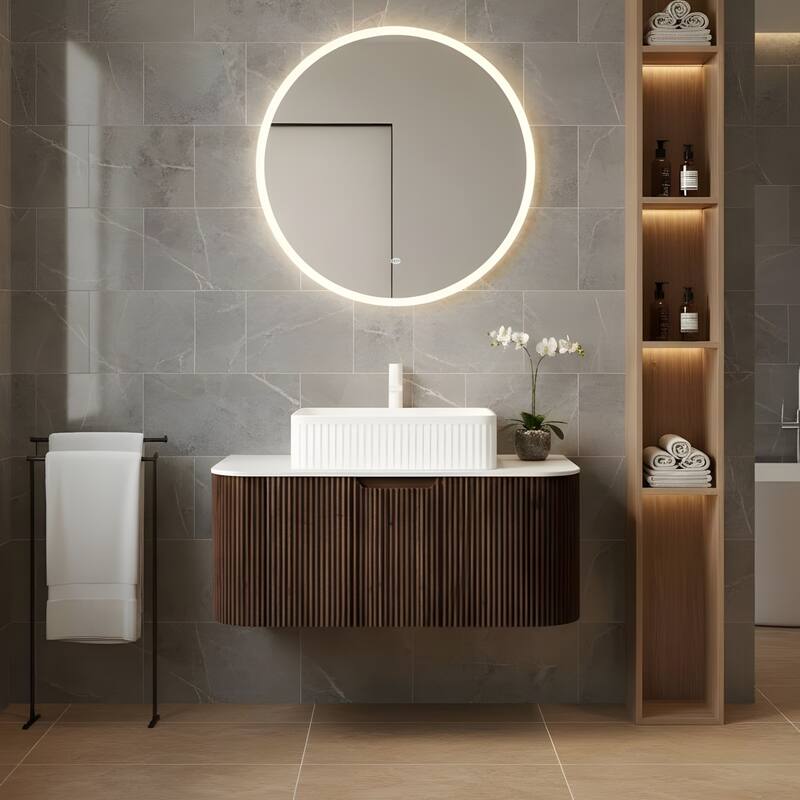 Wall Mounted Bathroom Vanity with White Rectangular Ceramic Basin