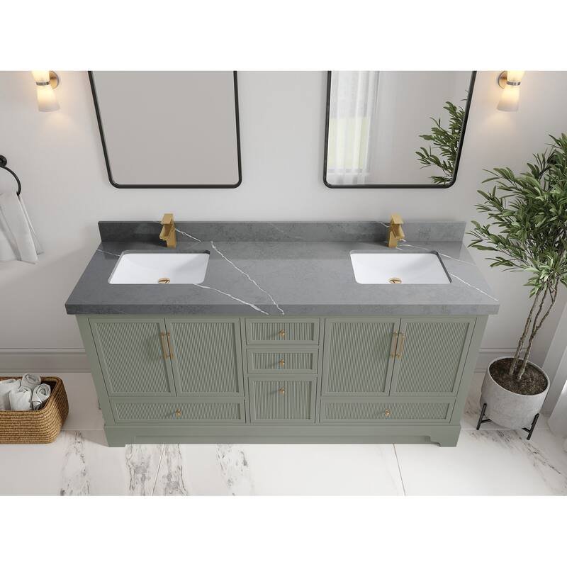 Willow Collections 72 x 22 Alys Double Bowl Sink Bathroom Vanity with Countertop - 2"Piatra Gray - Evergreen