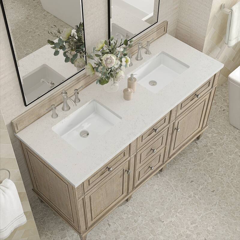 James Martin Vanities Lorelai 60" Double Vanity, Whitewashed Oak - Lime Delight