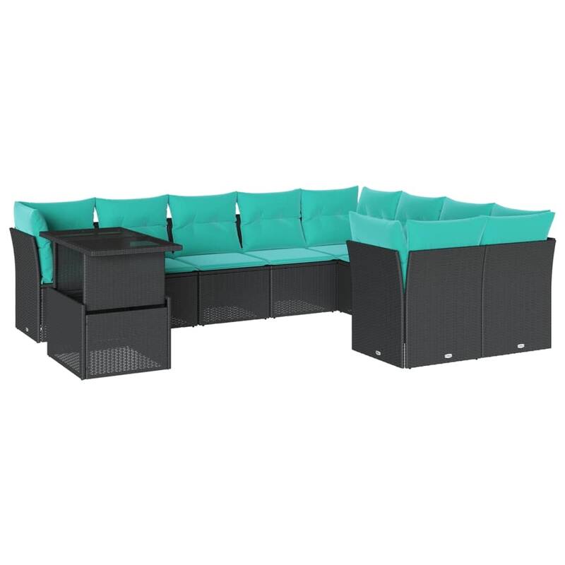 vidaXL Patio Sofa Set with Cushions and Table Outdoor 10 Piece Poly Rattan - 24.4 x 24.4 x 27.2