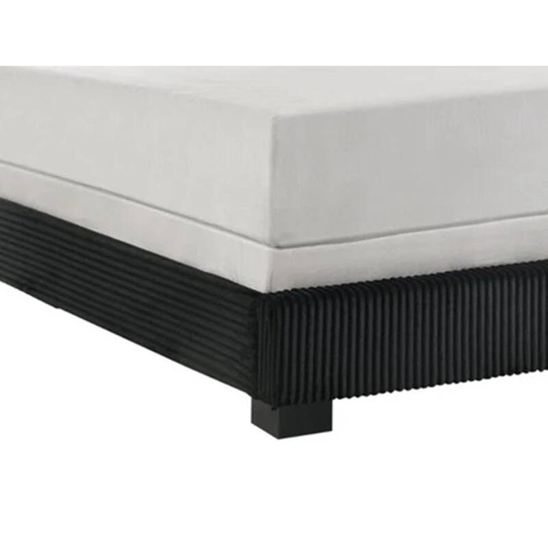 Geny King Size Bed w Channel Tufted Headboard, Silver Trim, Black