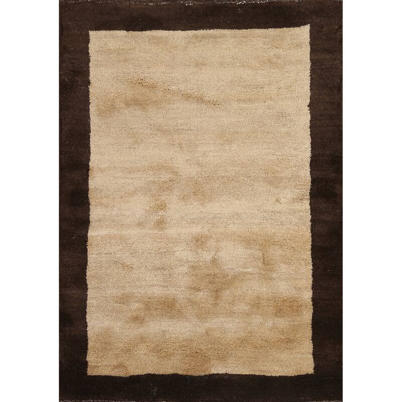 Hand Knotted Oriental 100% Wool Carpet Modern Contemporary Beige & Ivories Gabbeh Area Rug - 4' 9'' X 3' 4''