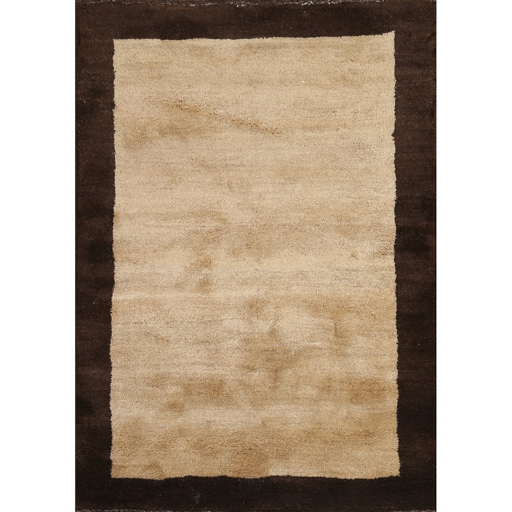 Hand Knotted Oriental 100% Wool Carpet Modern Contemporary Beige & Ivories Gabbeh Area Rug - 4' 9'' X 3' 4''