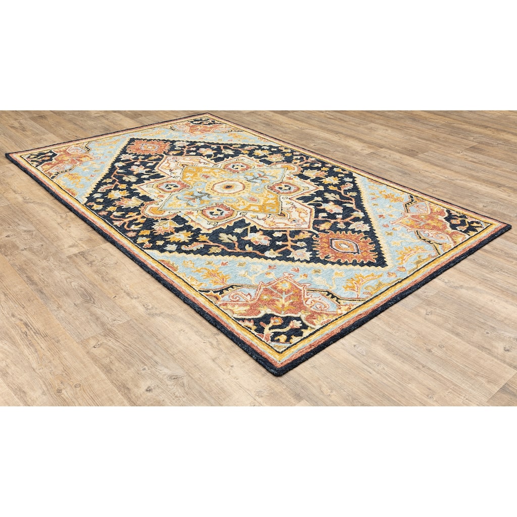 Albi Navy Rust Hand-Tufted Wool Oriental Medallion Traditional Casual Area Rug