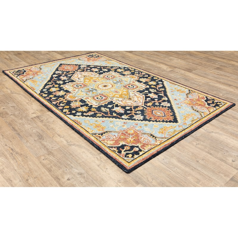 Albi Navy Rust Hand-Tufted Wool Oriental Medallion Traditional Casual Area Rug