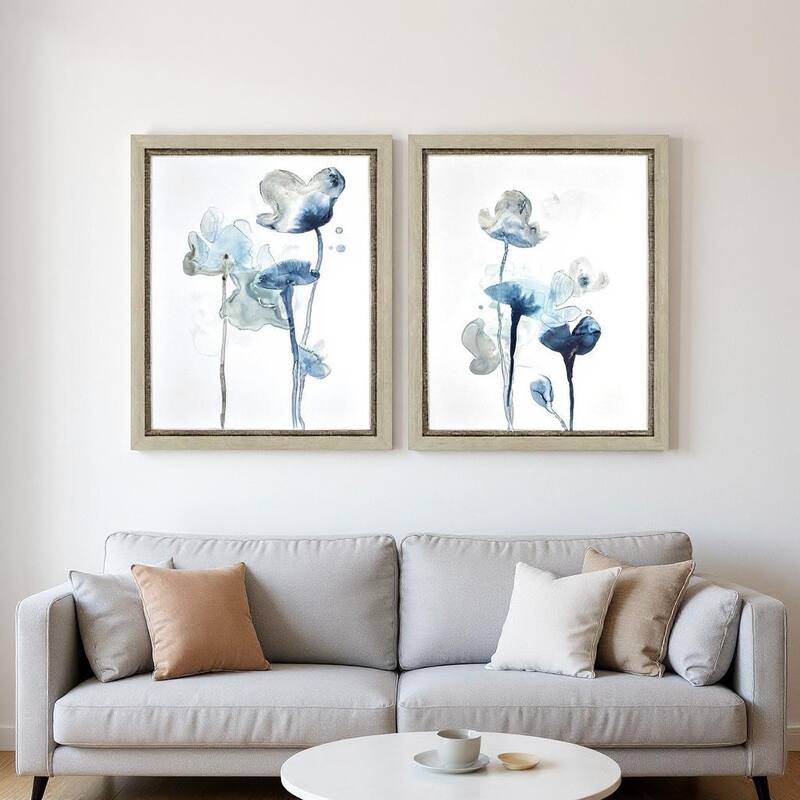 HomeRoots Set Of Two Midnight Blossom II Silver Framed Wall Art - 26.00 in. x 32.00 in.  x 2.00 in.