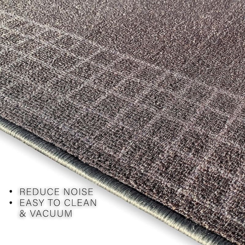 Custom Size Checkered Border Design Brown,Gray,Red Color Non-Slip Rubber Backing- 31 Inch WidexYour Choice of Length Runner Rug