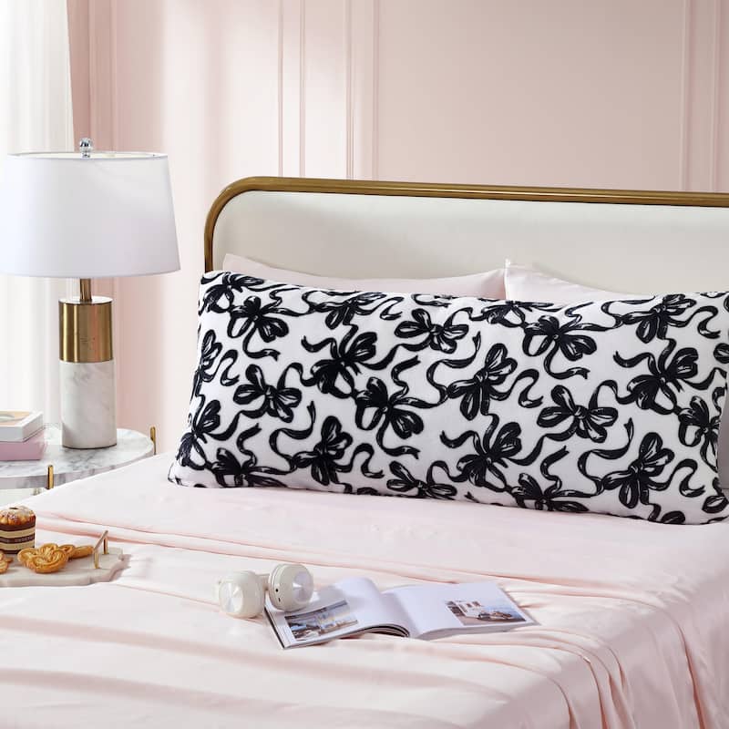 Betsey Johnson Plush Body Pillow - Ultra-Soft Full-Length Support Pillow for Sleeping, Pregnancy & Back Support - Ballet Bows Grey