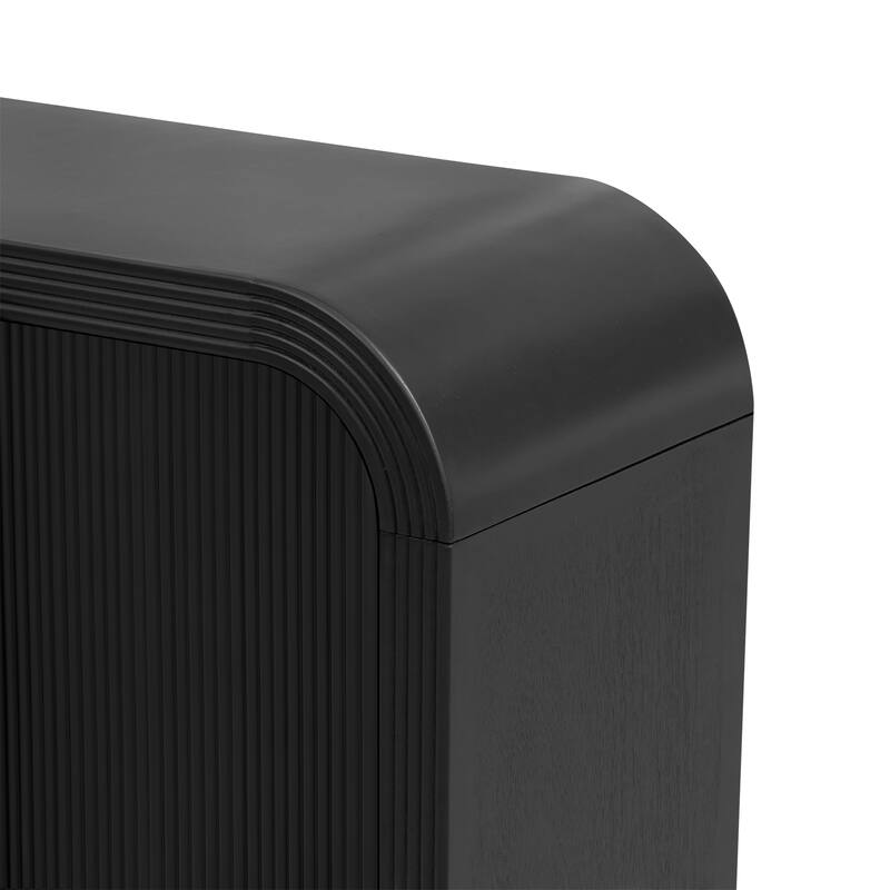 Sideboard Buffet Cabinet Storage W/4 Doors, Adjustable Shelves, Stripe Freestanding Floor Cabinet, Wood Console Table