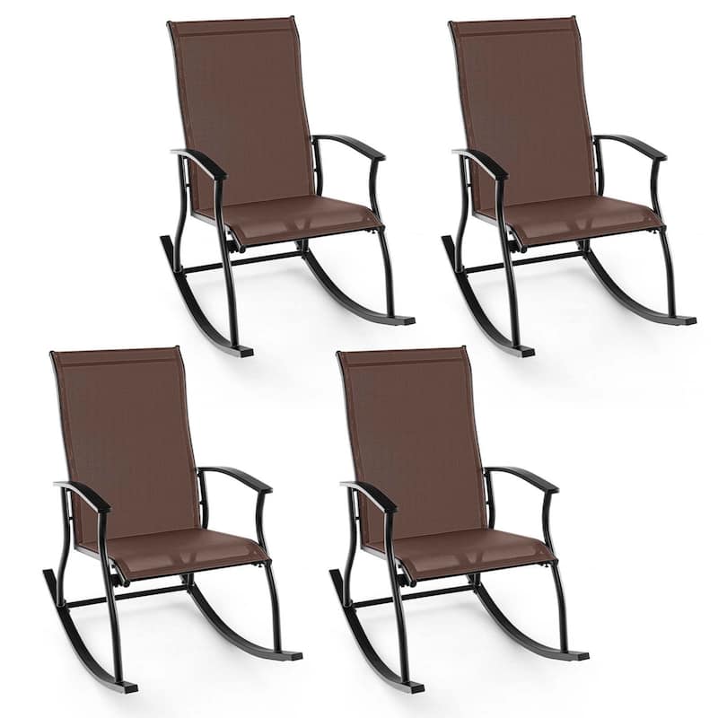 Set of 2/4 Patio Rocking Chairs Outdoor Rocker w/ Safe Rocking Motion - 4-Piece - Brown