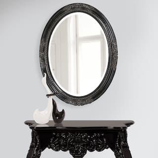 Allan Andrews Black Wood Oval Queen Ann Antique Wall Mirror