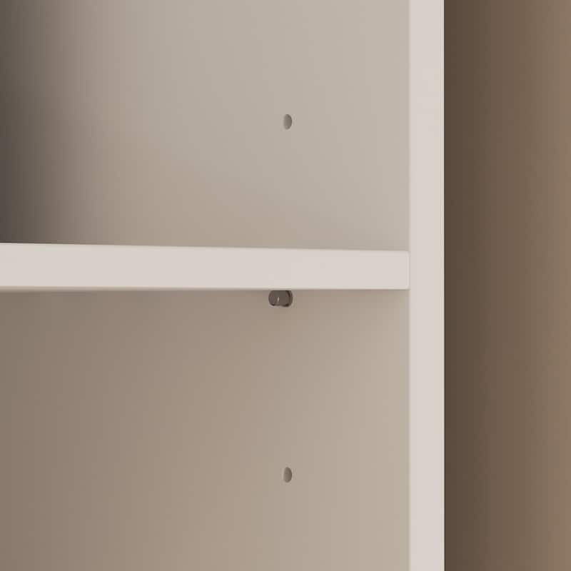 White Wardrobe Closet with Adjustable Shelves Solid Wood Frame Storage Cabinet for Home Organization