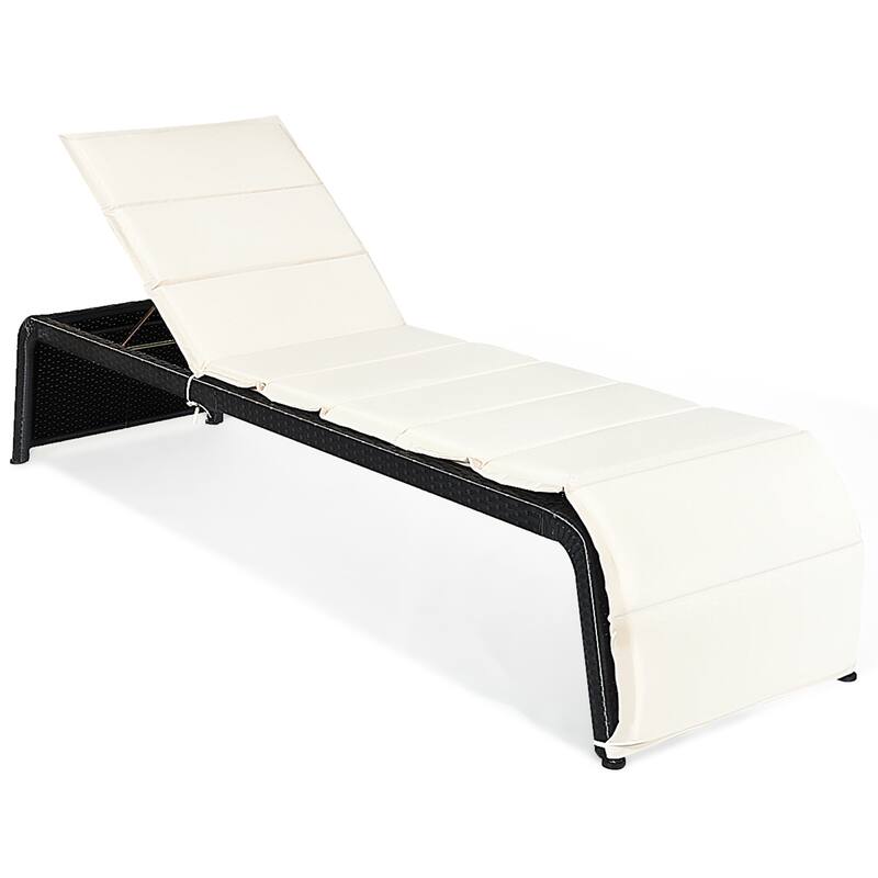 Adjustable Rattan Chaise Lounge Chair with Cushion Outdoor Patio Bed
