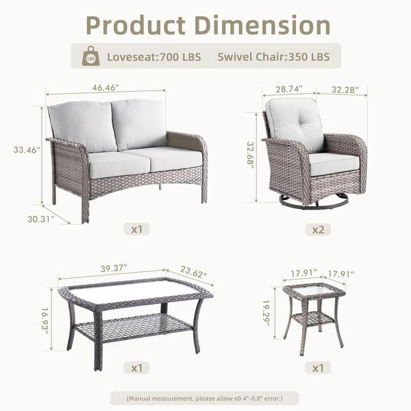 dimension image slide 7 of 10, XIZZI Outdoor Patio Furniture Wicker Sofa Swivel Chair Set
