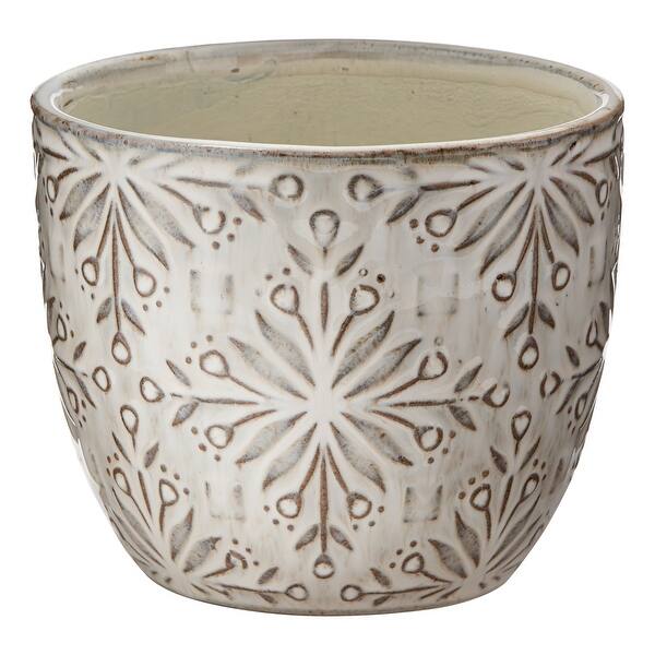Snowflake Mat Pot Snowflake White Glazed Terracotta Planter, 5.51L x 5.51W x 5.0H inches ...