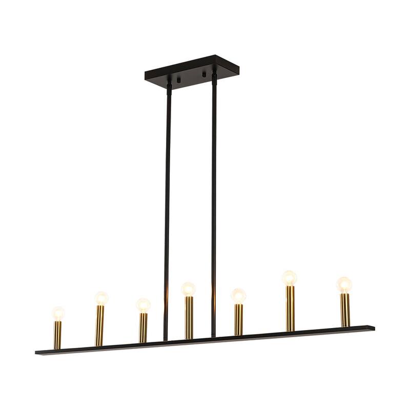 Minimalist 7-Light Black Brass Candle Linear Island Chandelier - 43.3 Inches