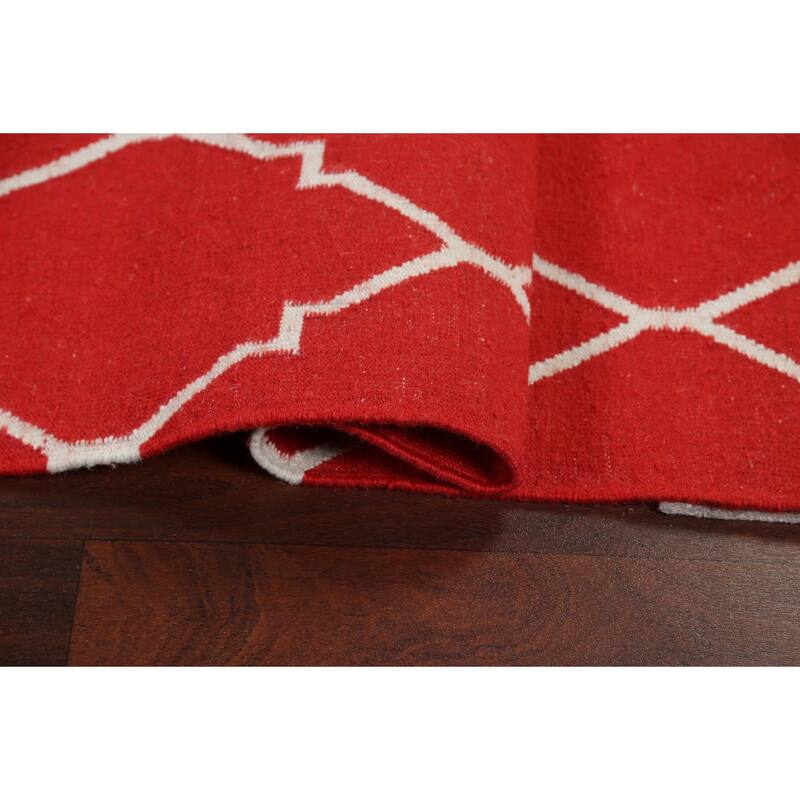Contemporary Trellis Durrie Kilim Oriental Area Rug Wool Flat-woven - 5'0" x 8'0"