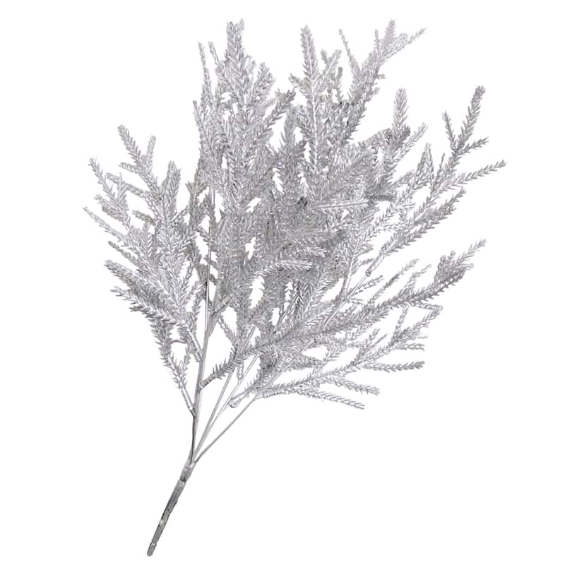 Set of 2 Silver Artificial Cedar Pine Leaf Stem Christmas Spray Bush 16in - 16" L x 7" W x 6" DP