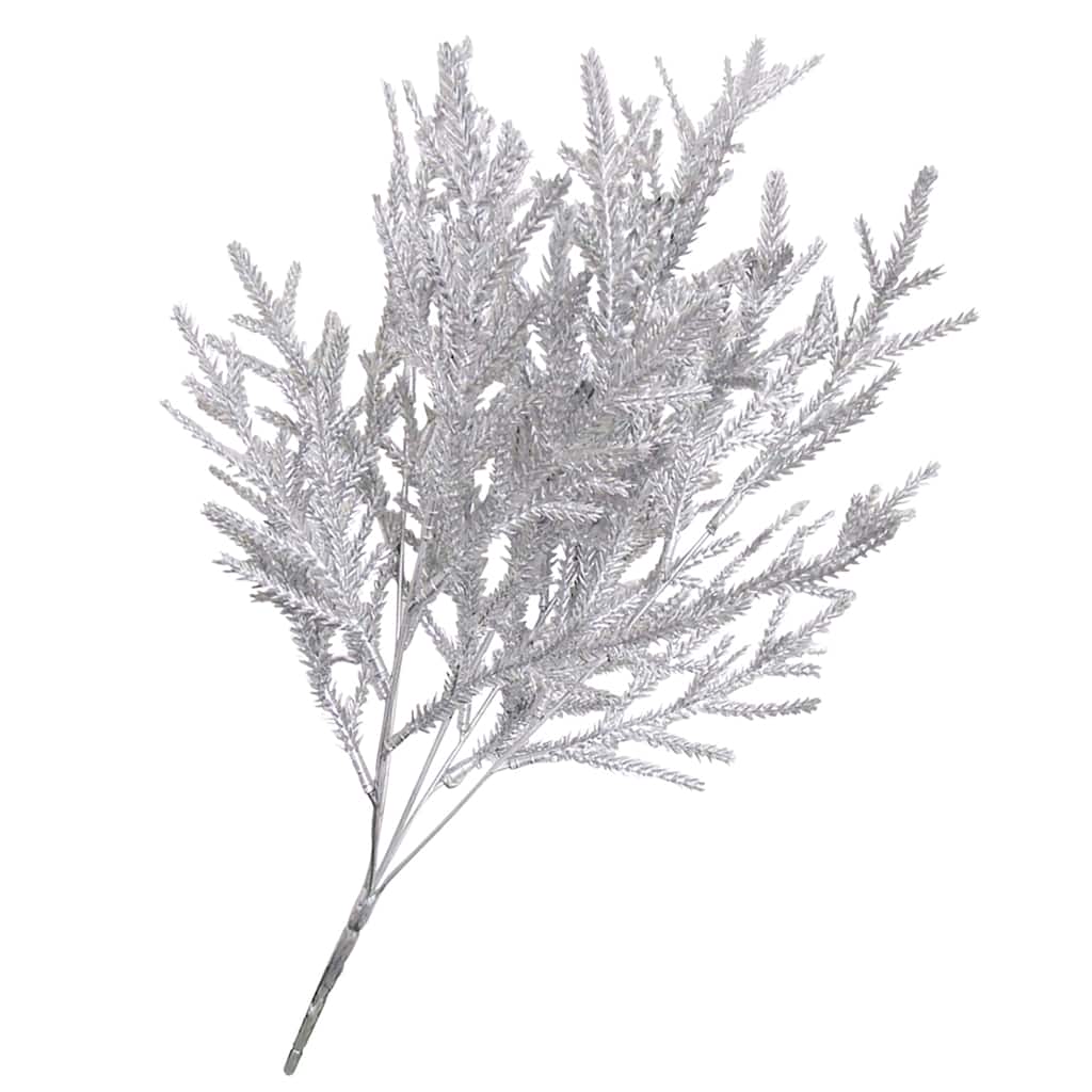 Set of 2 Silver Artificial Cedar Pine Leaf Stem Christmas Spray Bush 16in - 16" L x 7" W x 6" DP