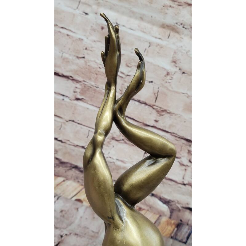 Hot Cast Bronze Leaping Frog W/ Gold Patina On Marble Base - Original Art By Milo