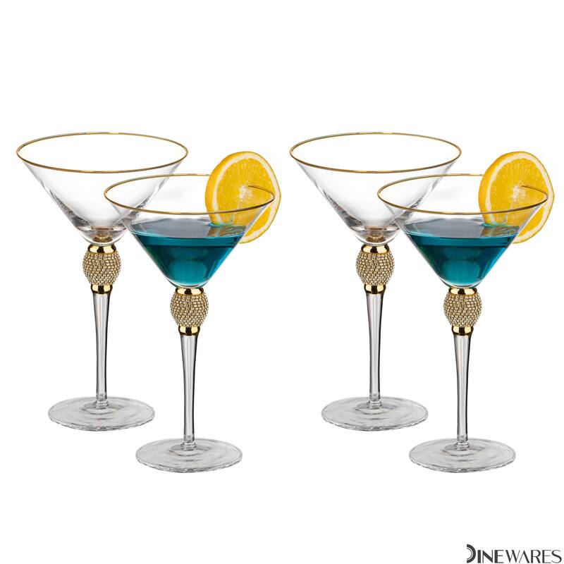 Premium Clear Stem Crystal Martini Glasses with Rim and Diamond-like Rhinestones, Elegant 10oz Glassware Set for Cosmopolitan