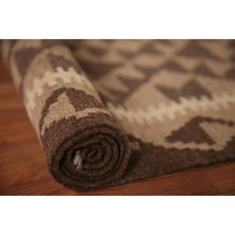 Brown Kilim Area Rug Flat-weave Wool Foyer Carpet - 2'11" x 5'0"